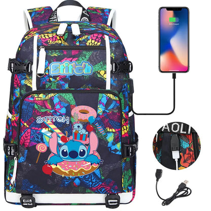 Stitch USB Large Capacity Teenagers Student Schoolbags Women Men Laptop Travel Backpack Boy Girl Kids School Book Bags