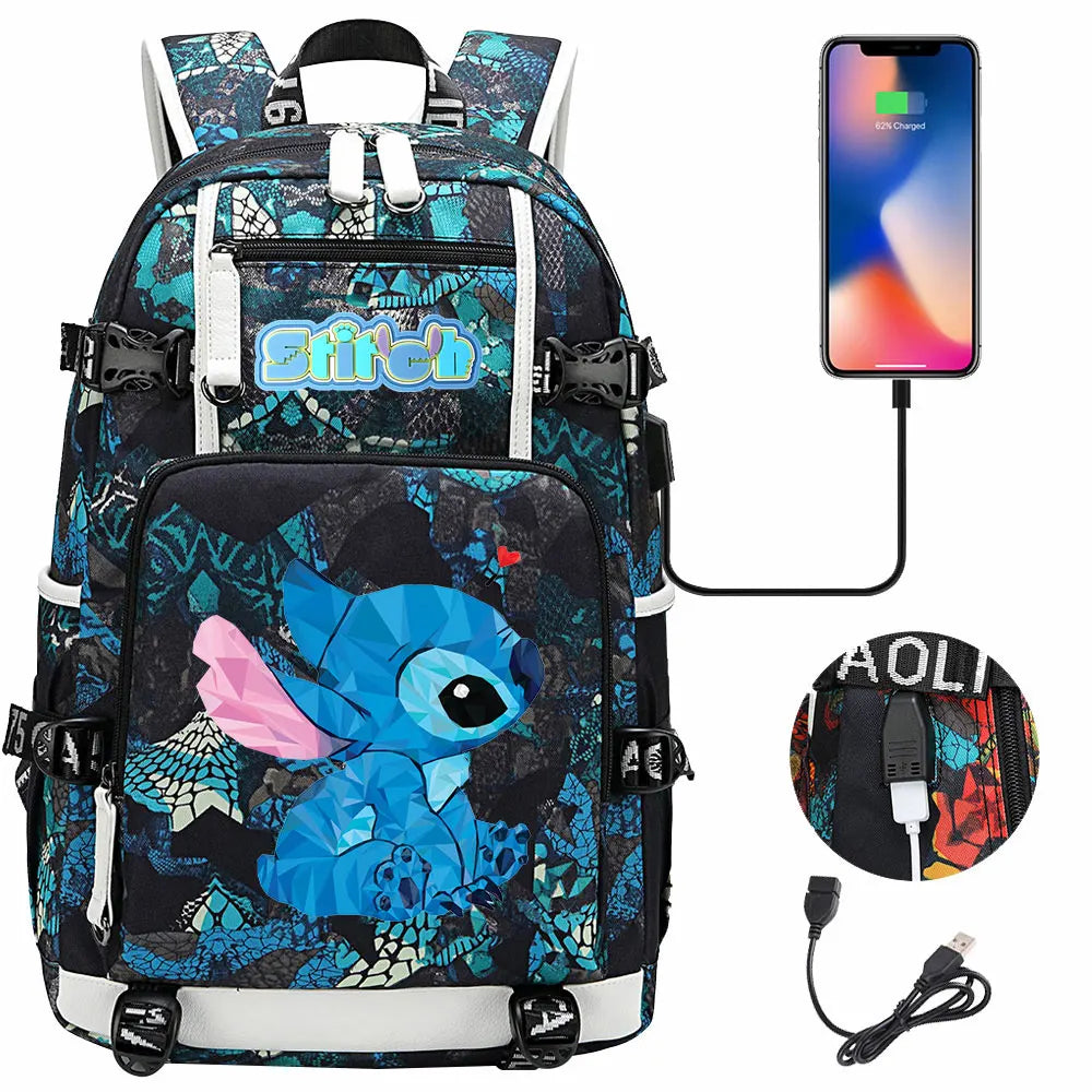 Stitch USB Large Capacity Teenagers Student Schoolbags Women Men Laptop Travel Backpack Boy Girl Kids School Book Bags