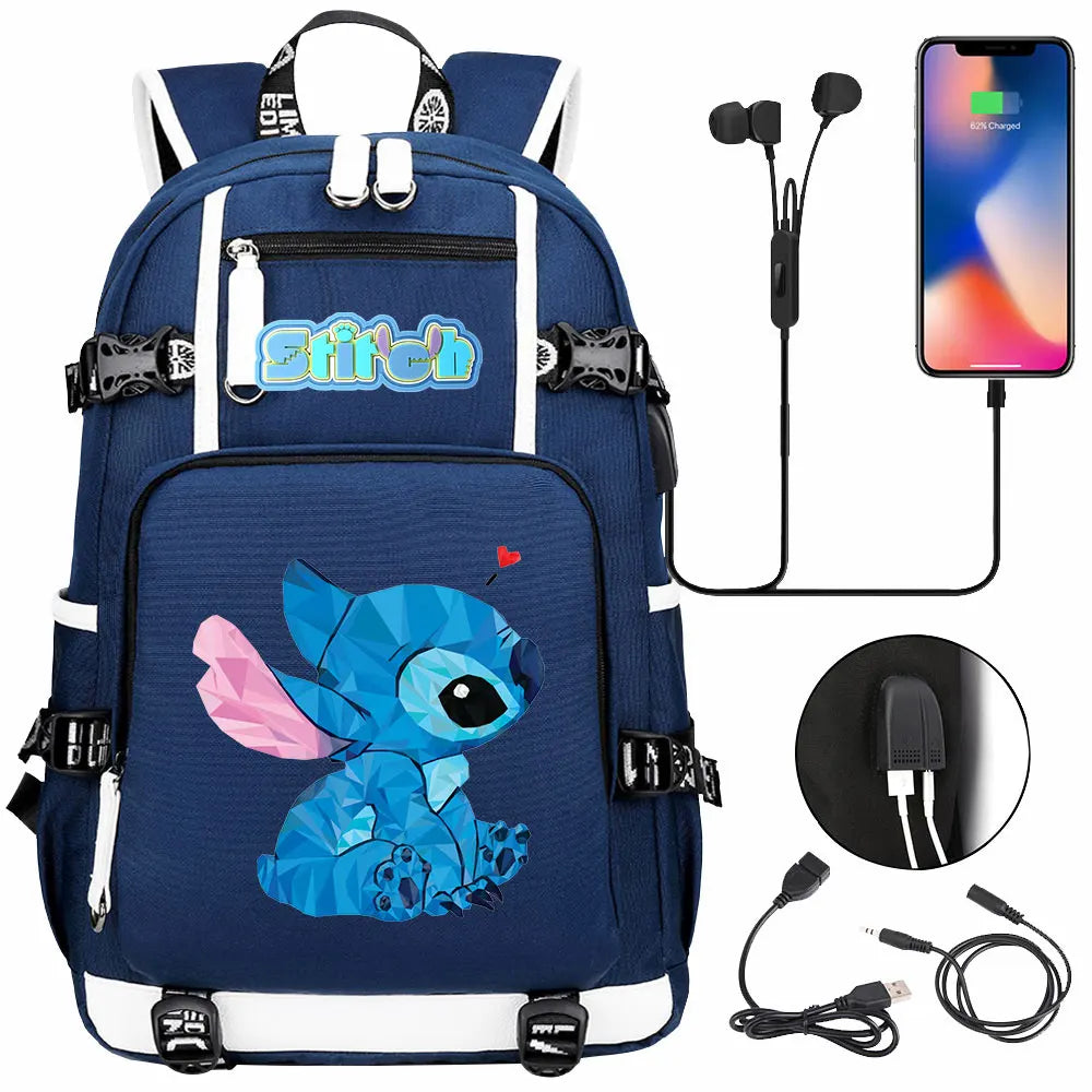 Stitch USB Large Capacity Teenagers Student Schoolbags Women Men Laptop Travel Backpack Boy Girl Kids School Book Bags