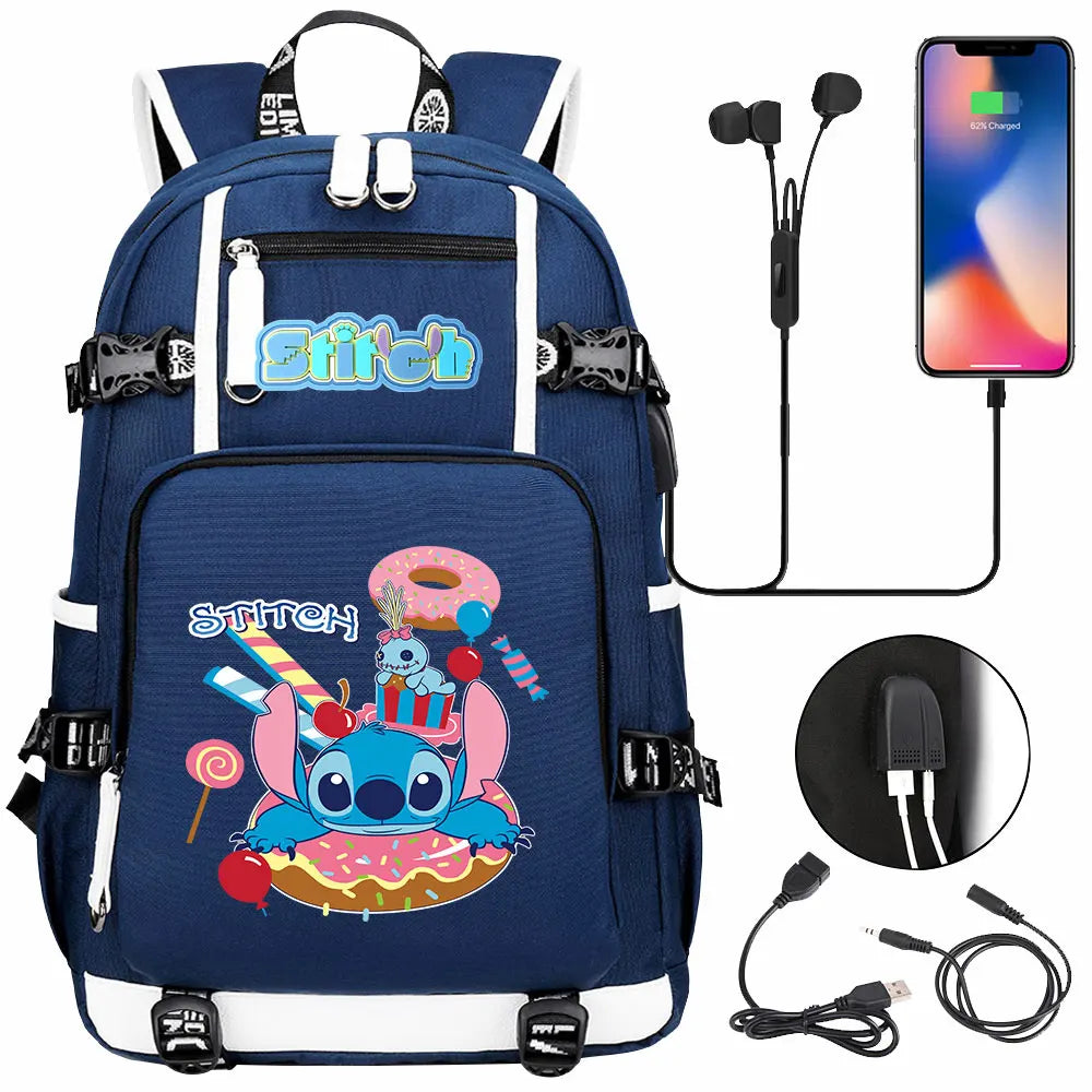 Stitch USB Large Capacity Teenagers Student Schoolbags Women Men Laptop Travel Backpack Boy Girl Kids School Book Bags
