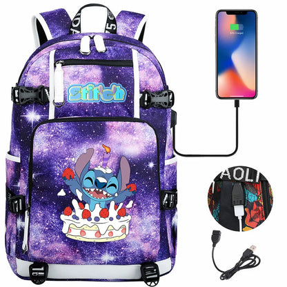 Stitch USB Large Capacity Teenagers Student Schoolbags Women Men Laptop Travel Backpack Boy Girl Kids School Book Bags