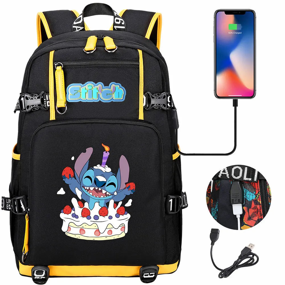 Stitch USB Large Capacity Teenagers Student Schoolbags Women Men Laptop Travel Backpack Boy Girl Kids School Book Bags