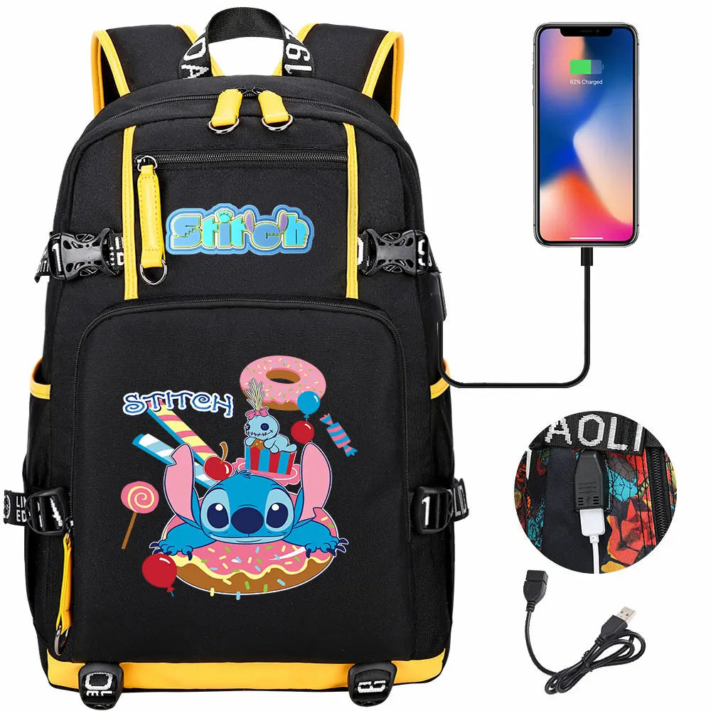 Stitch USB Large Capacity Teenagers Student Schoolbags Women Men Laptop Travel Backpack Boy Girl Kids School Book Bags