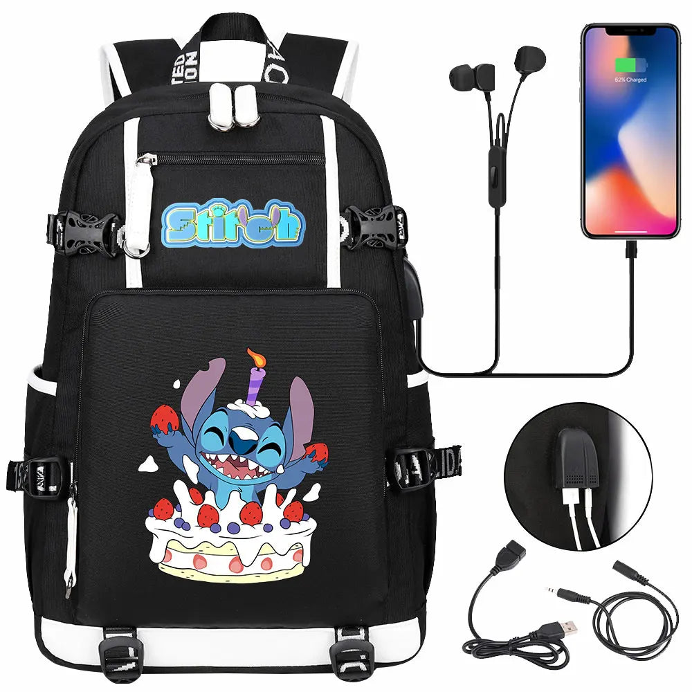 Stitch USB Large Capacity Teenagers Student Schoolbags Women Men Laptop Travel Backpack Boy Girl Kids School Book Bags