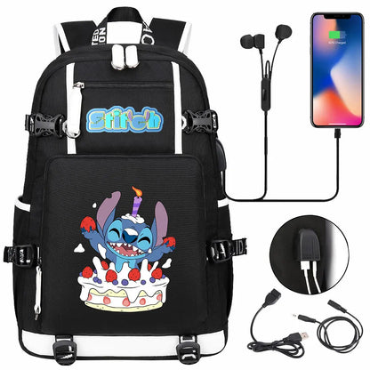 Stitch USB Large Capacity Teenagers Student Schoolbags Women Men Laptop Travel Backpack Boy Girl Kids School Book Bags