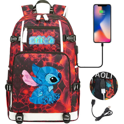 Stitch USB Large Capacity Teenagers Student Schoolbags Women Men Laptop Travel Backpack Boy Girl Kids School Book Bags