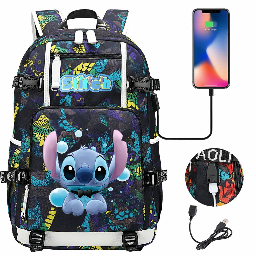 Stitch USB Large Capacity Teenagers Student Schoolbags Women Men Laptop Travel Backpack Boy Girl Kids School Book Bags