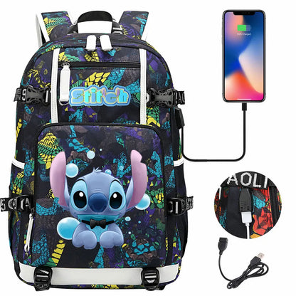 Stitch USB Large Capacity Teenagers Student Schoolbags Women Men Laptop Travel Backpack Boy Girl Kids School Book Bags