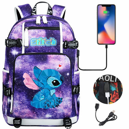 Stitch USB Large Capacity Teenagers Student Schoolbags Women Men Laptop Travel Backpack Boy Girl Kids School Book Bags