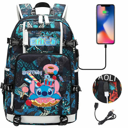 Stitch USB Large Capacity Teenagers Student Schoolbags Women Men Laptop Travel Backpack Boy Girl Kids School Book Bags