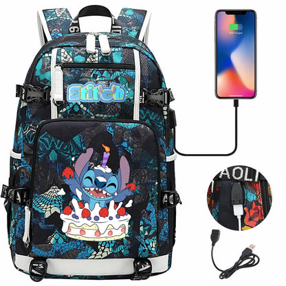 Stitch USB Large Capacity Teenagers Student Schoolbags Women Men Laptop Travel Backpack Boy Girl Kids School Book Bags