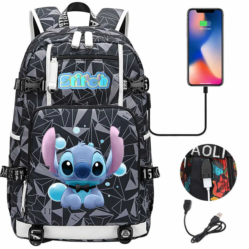 Stitch USB Large Capacity Teenagers Student Schoolbags Women Men Laptop Travel Backpack Boy Girl Kids School Book Bags