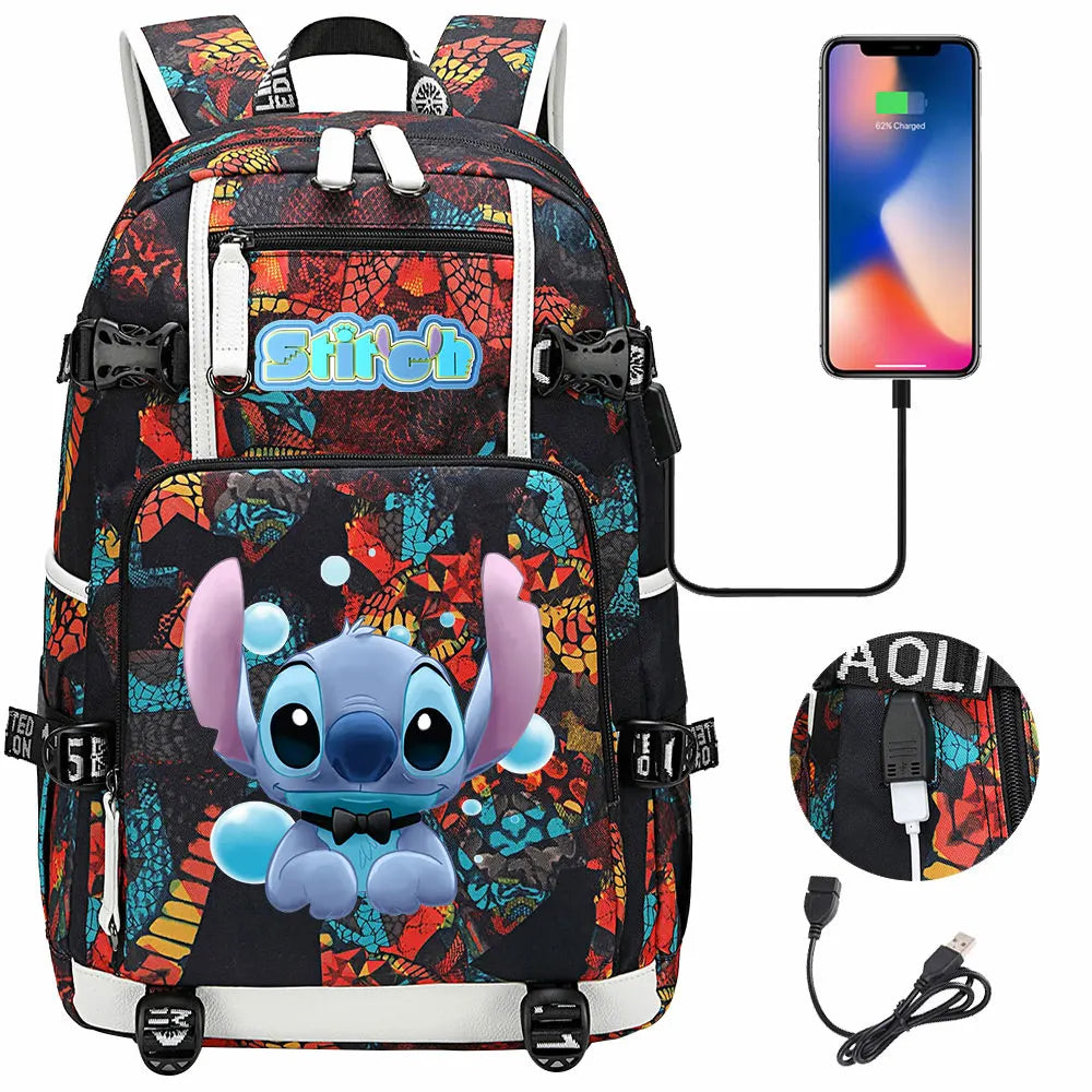 Stitch USB Large Capacity Teenagers Student Schoolbags Women Men Laptop Travel Backpack Boy Girl Kids School Book Bags