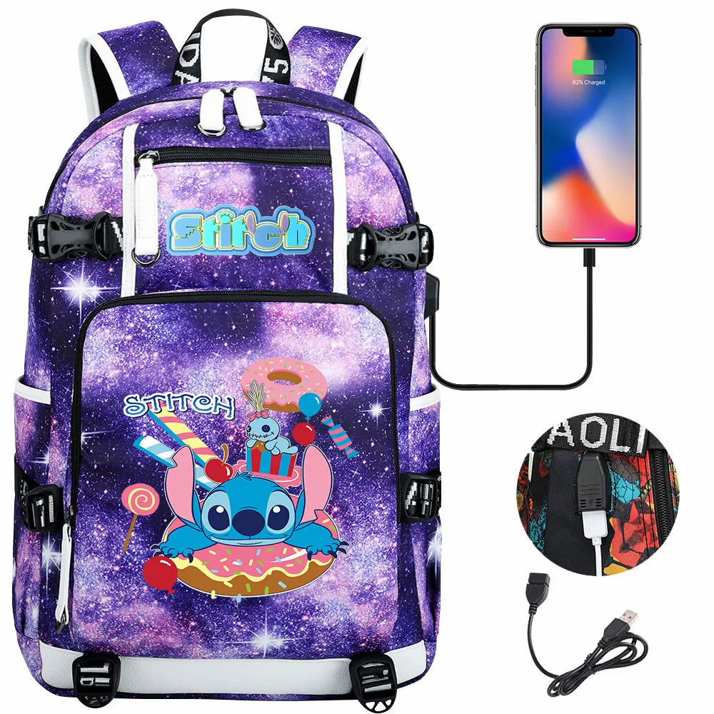 Stitch USB Large Capacity Teenagers Student Schoolbags Women Men Laptop Travel Backpack Boy Girl Kids School Book Bags