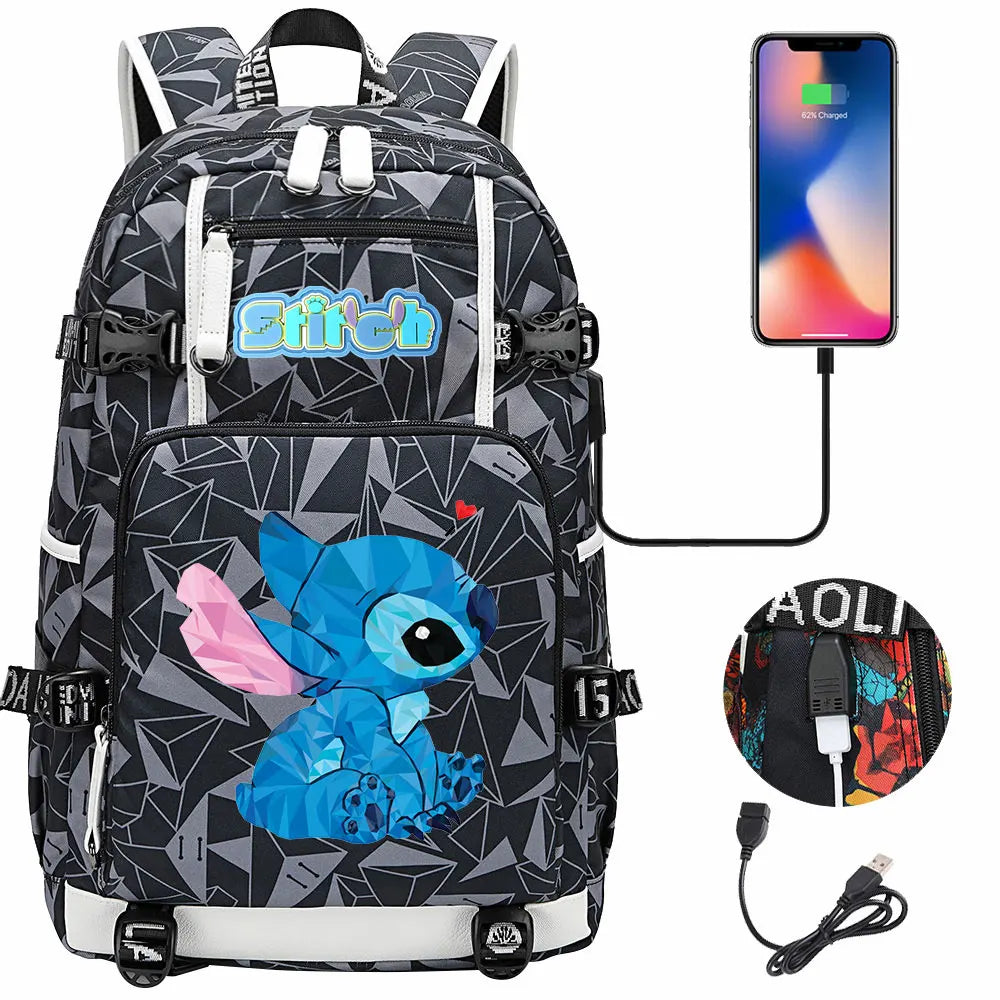 Stitch USB Large Capacity Teenagers Student Schoolbags Women Men Laptop Travel Backpack Boy Girl Kids School Book Bags