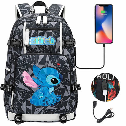 Stitch USB Large Capacity Teenagers Student Schoolbags Women Men Laptop Travel Backpack Boy Girl Kids School Book Bags