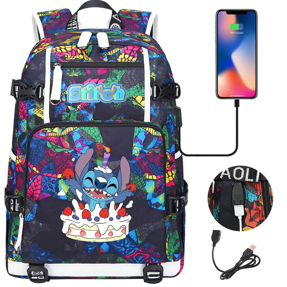 Stitch USB Large Capacity Teenagers Student Schoolbags Women Men Laptop Travel Backpack Boy Girl Kids School Book Bags