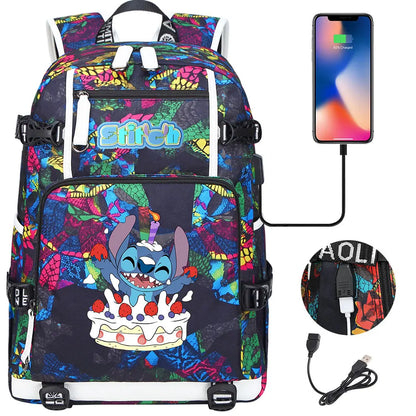 Stitch USB Large Capacity Teenagers Student Schoolbags Women Men Laptop Travel Backpack Boy Girl Kids School Book Bags