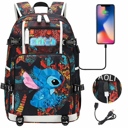 Stitch USB Large Capacity Teenagers Student Schoolbags Women Men Laptop Travel Backpack Boy Girl Kids School Book Bags