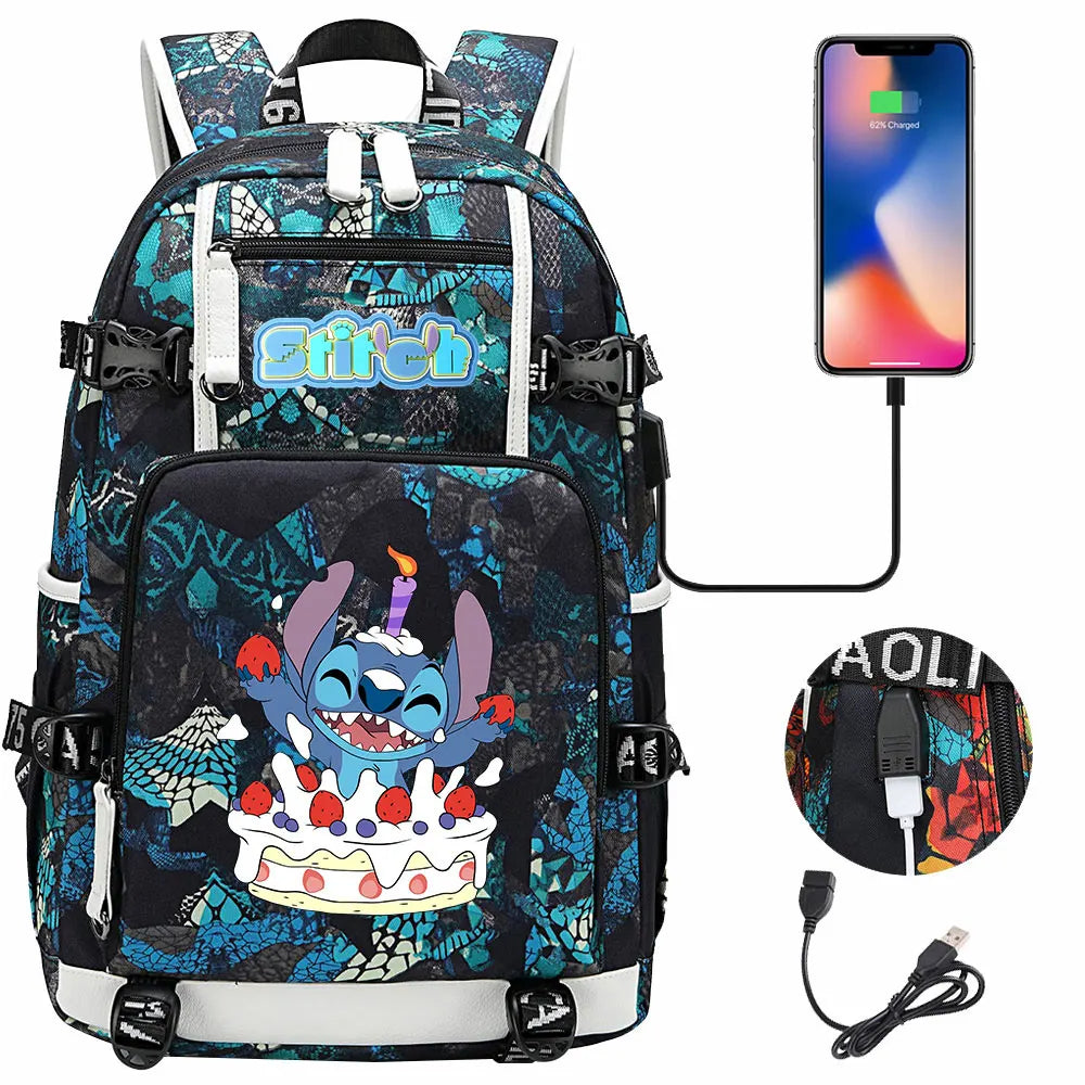 Stitch USB Large Capacity Teenagers Student Schoolbags Women Men Laptop Travel Backpack Boy Girl Kids School Book Bags