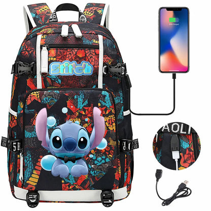 Stitch USB Large Capacity Teenagers Student Schoolbags Women Men Laptop Travel Backpack Boy Girl Kids School Book Bags