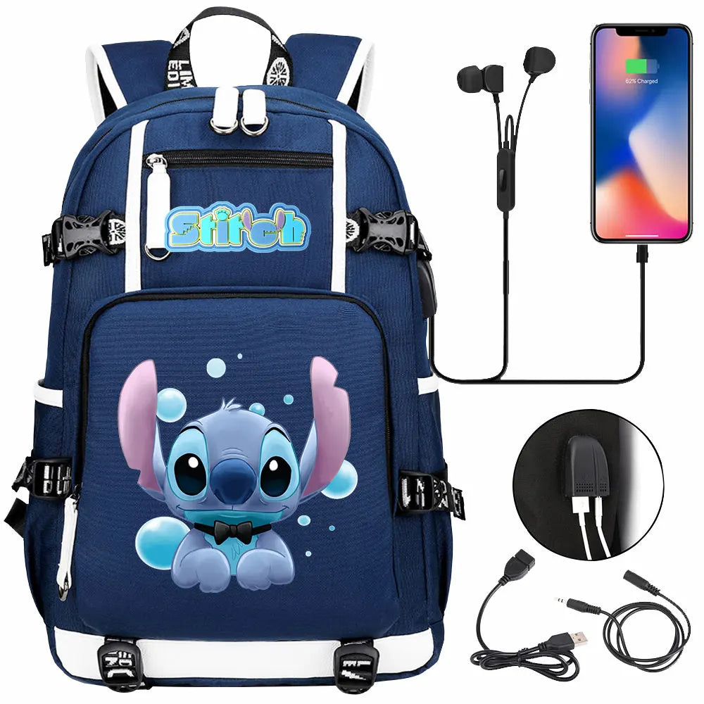 Stitch USB Large Capacity Teenagers Student Schoolbags Women Men Laptop Travel Backpack Boy Girl Kids School Book Bags
