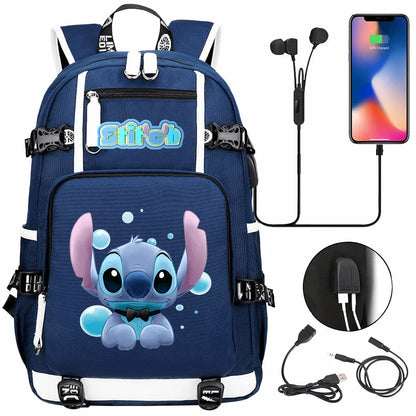 Stitch USB Large Capacity Teenagers Student Schoolbags Women Men Laptop Travel Backpack Boy Girl Kids School Book Bags
