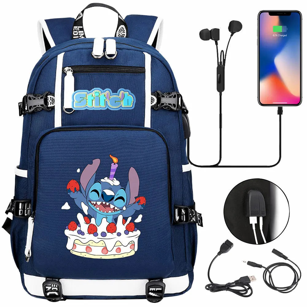 Stitch USB Large Capacity Teenagers Student Schoolbags Women Men Laptop Travel Backpack Boy Girl Kids School Book Bags