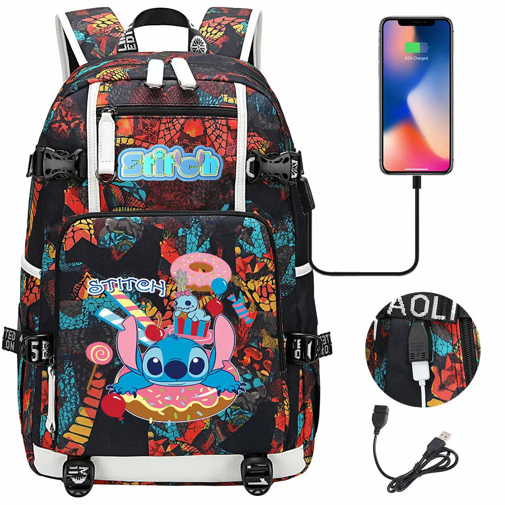 Stitch USB Large Capacity Teenagers Student Schoolbags Women Men Laptop Travel Backpack Boy Girl Kids School Book Bags