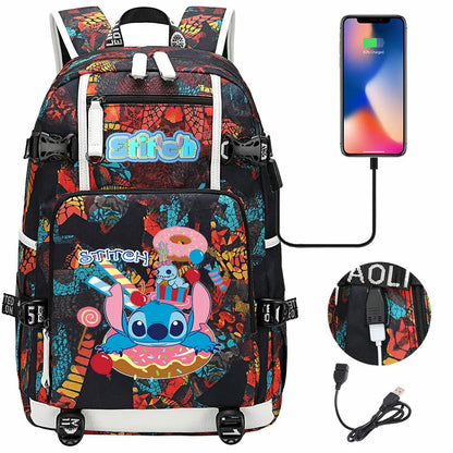 Stitch USB Large Capacity Teenagers Student Schoolbags Women Men Laptop Travel Backpack Boy Girl Kids School Book Bags