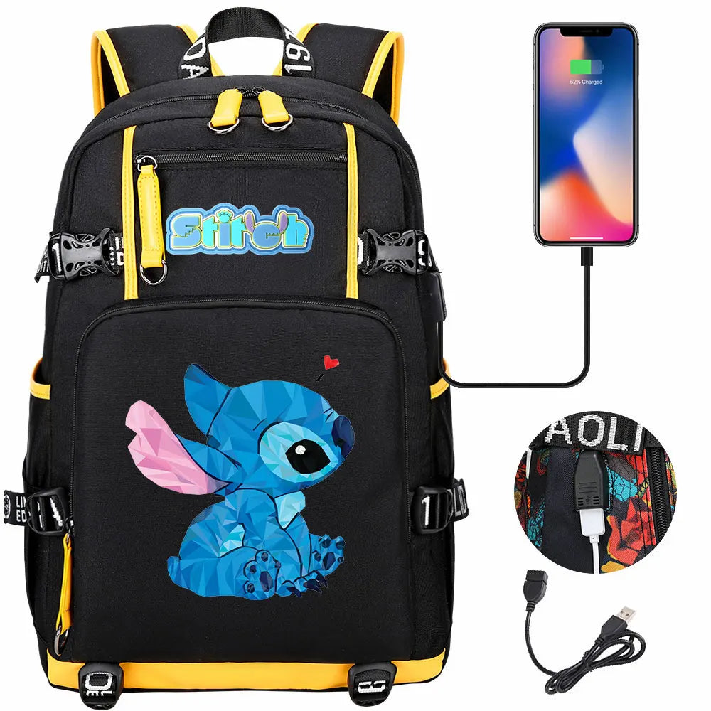 Stitch USB Large Capacity Teenagers Student Schoolbags Women Men Laptop Travel Backpack Boy Girl Kids School Book Bags