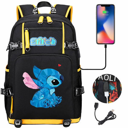 Stitch USB Large Capacity Teenagers Student Schoolbags Women Men Laptop Travel Backpack Boy Girl Kids School Book Bags