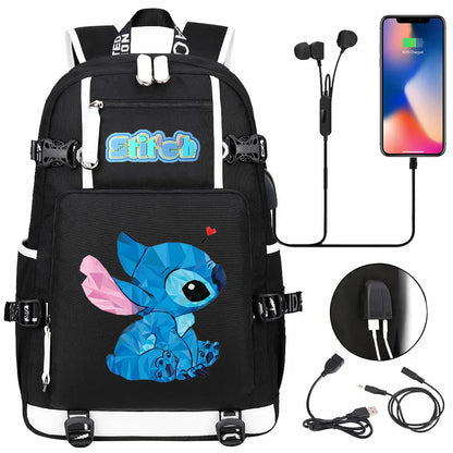 Stitch USB Large Capacity Teenagers Student Schoolbags Women Men Laptop Travel Backpack Boy Girl Kids School Book Bags