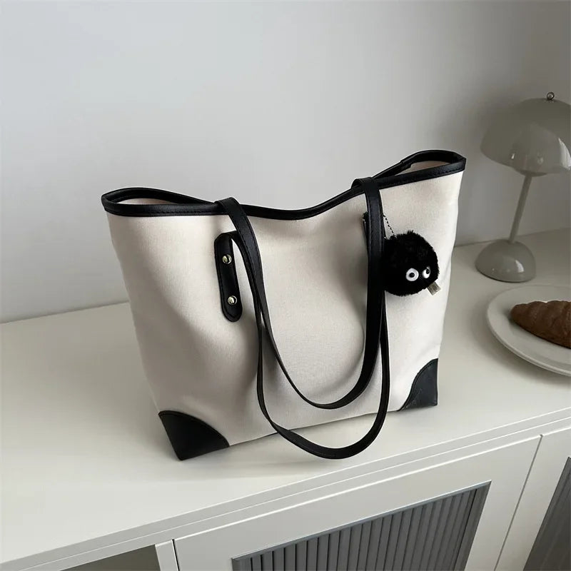 Stitched Retro Tote Bag 2024 New Large Capacity Korean Style Canvas Shoulder Bag Women Bag  Luxury Designer Handbag