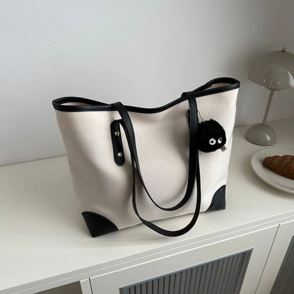 Stitched Retro Tote Bag 2024 New Large Capacity Korean Style Canvas Shoulder Bag Women Bag  Luxury Designer Handbag
