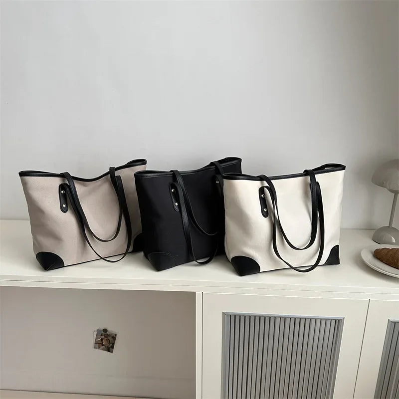Stitched Retro Tote Bag 2024 New Large Capacity Korean Style Canvas Shoulder Bag Women Bag  Luxury Designer Handbag