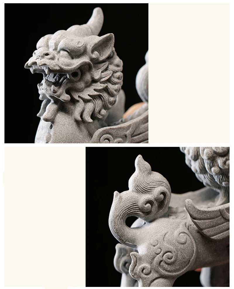 Stone Kirin Mascot Decorative Statue Green Sand Stone Art Sculpture Chinese Traditional Feng Shui ornaments Home Aquarium Statue