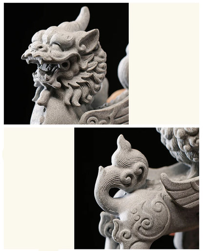 Stone Kirin Mascot Decorative Statue Green Sand Stone Art Sculpture Chinese Traditional Feng Shui ornaments Home Aquarium Statue