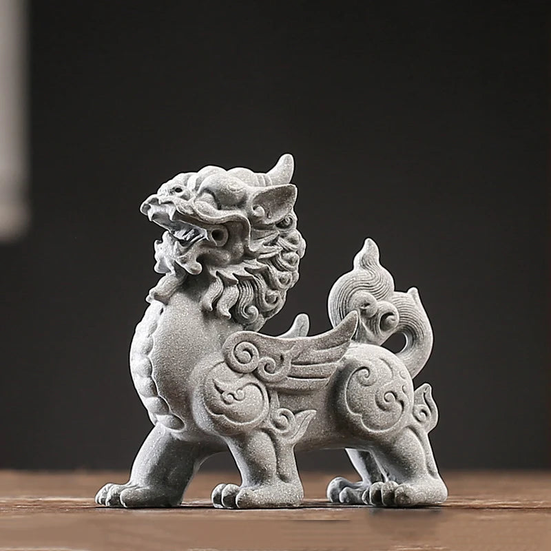 Stone Kirin Mascot Decorative Statue Green Sand Stone Art Sculpture Chinese Traditional Feng Shui ornaments Home Aquarium Statue