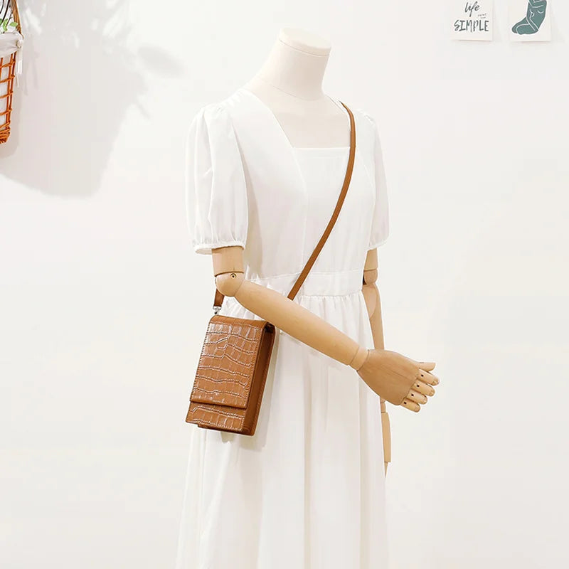 Stone Pattern Mini Flap Phone Bags for Women Lady Crossbody Bag Large Capacity Retro Designer Luxury Blue Brown Messenger Bags