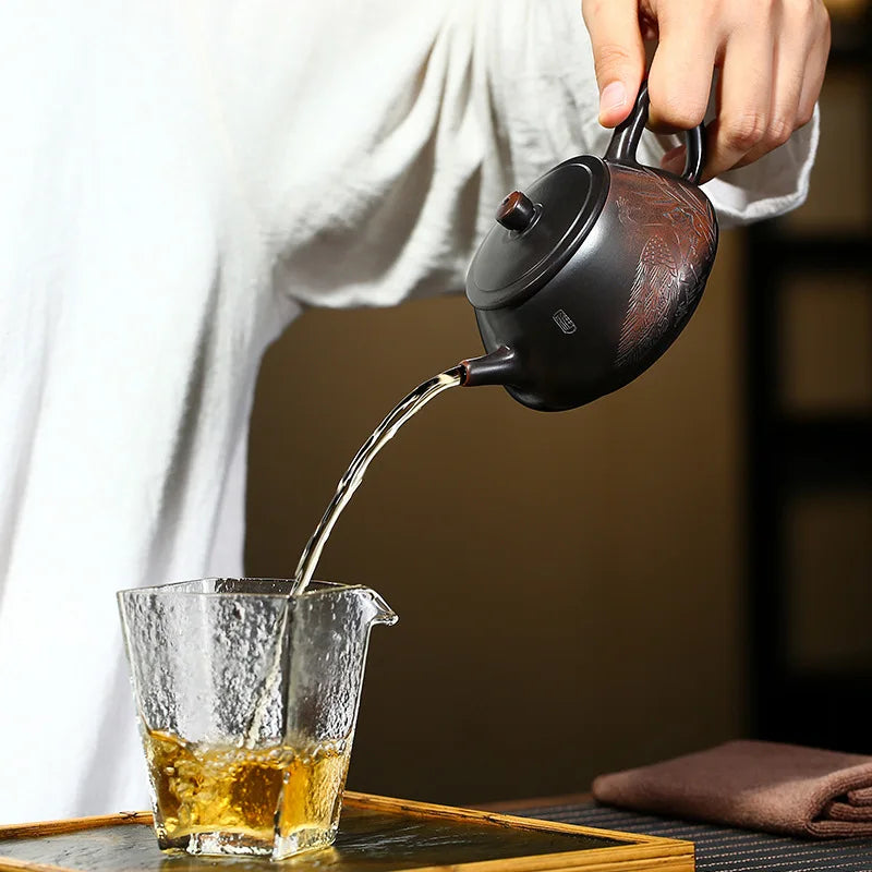 Stone Scoop Pot, Zisha Teapot, Yixing Handmade Pot, Kung-Fu Teaware, Purple Clay Drinkware for Puer Green and Black
