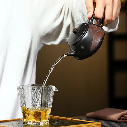 Stone Scoop Pot, Zisha Teapot, Yixing Handmade Pot, Kung-Fu Teaware, Purple Clay Drinkware for Puer Green and Black