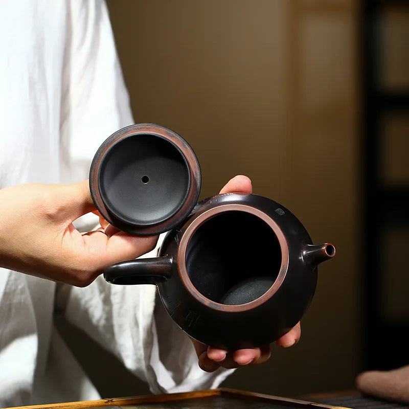 Stone Scoop Pot, Zisha Teapot, Yixing Handmade Pot, Kung-Fu Teaware, Purple Clay Drinkware for Puer Green and Black