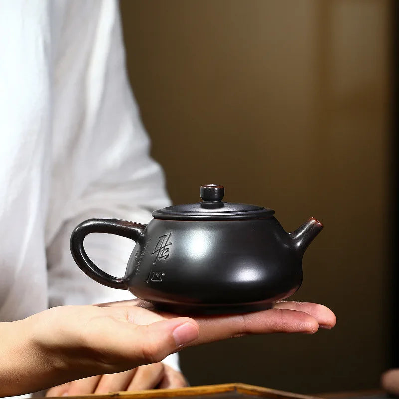 Stone Scoop Pot, Zisha Teapot, Yixing Handmade Pot, Kung-Fu Teaware, Purple Clay Drinkware for Puer Green and Black