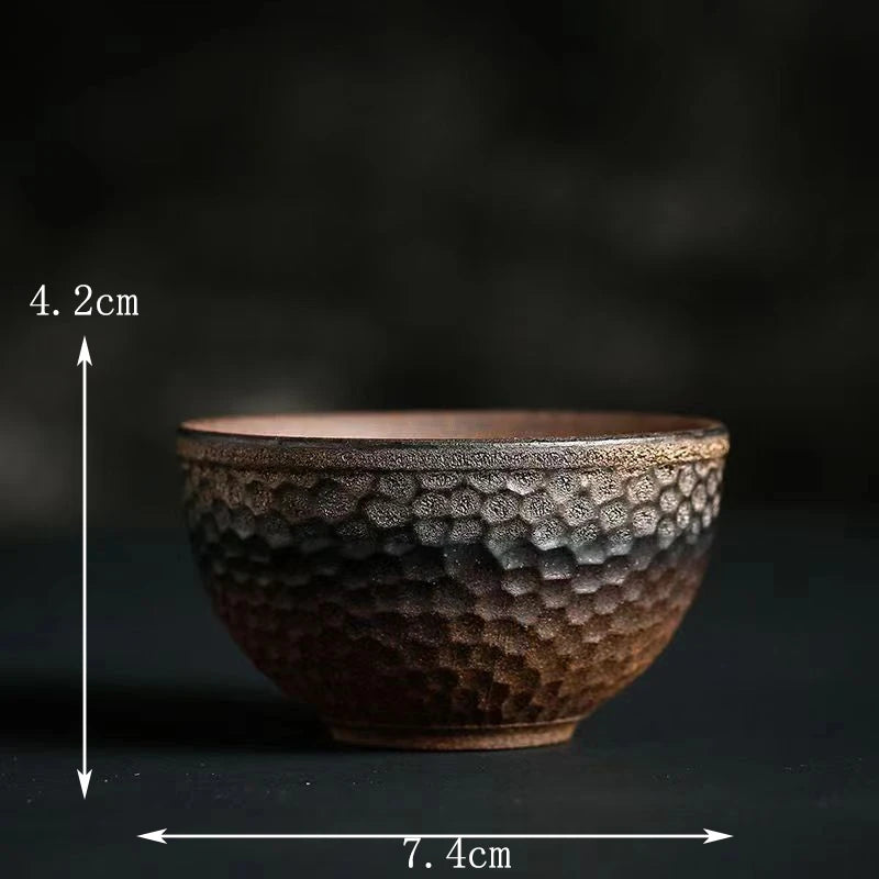 Stoneware Handmade Embossed Heart Sutra Zen Cup Gilding Iron Glaze Master Cup Single Ceramic Personal Cup Tea Cup Tea Bowl