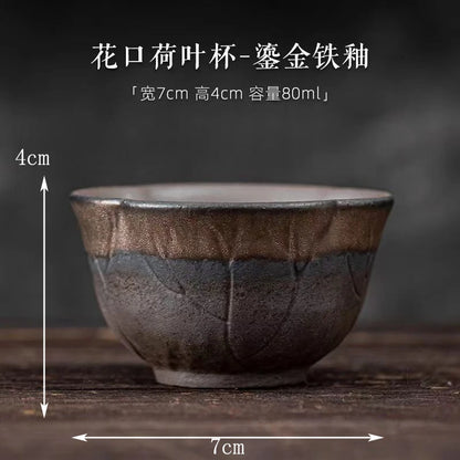 Stoneware Handmade Embossed Heart Sutra Zen Cup Gilding Iron Glaze Master Cup Single Ceramic Personal Cup Tea Cup Tea Bowl