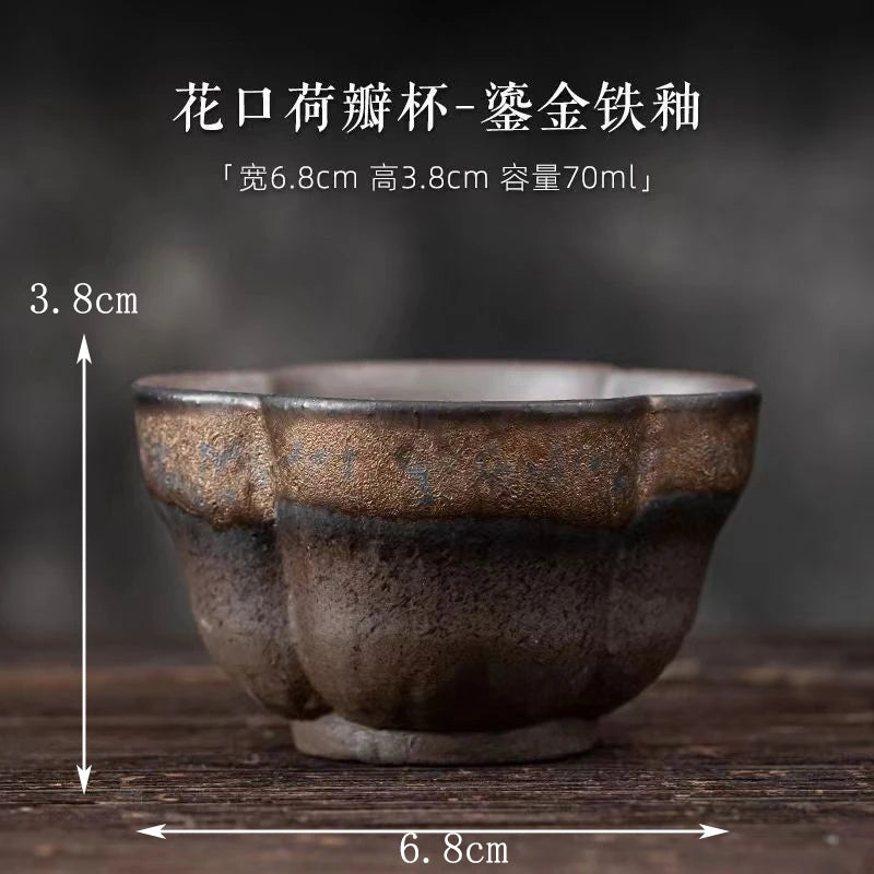 Stoneware Handmade Embossed Heart Sutra Zen Cup Gilding Iron Glaze Master Cup Single Ceramic Personal Cup Tea Cup Tea Bowl