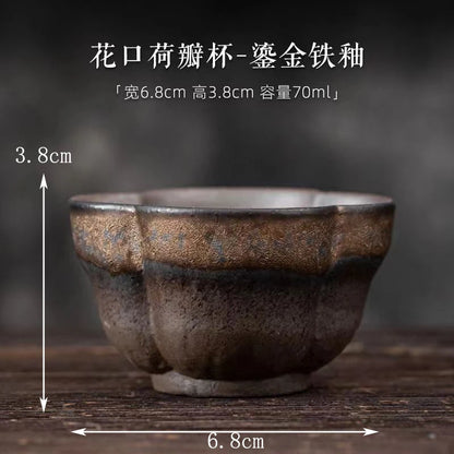 Stoneware Handmade Embossed Heart Sutra Zen Cup Gilding Iron Glaze Master Cup Single Ceramic Personal Cup Tea Cup Tea Bowl