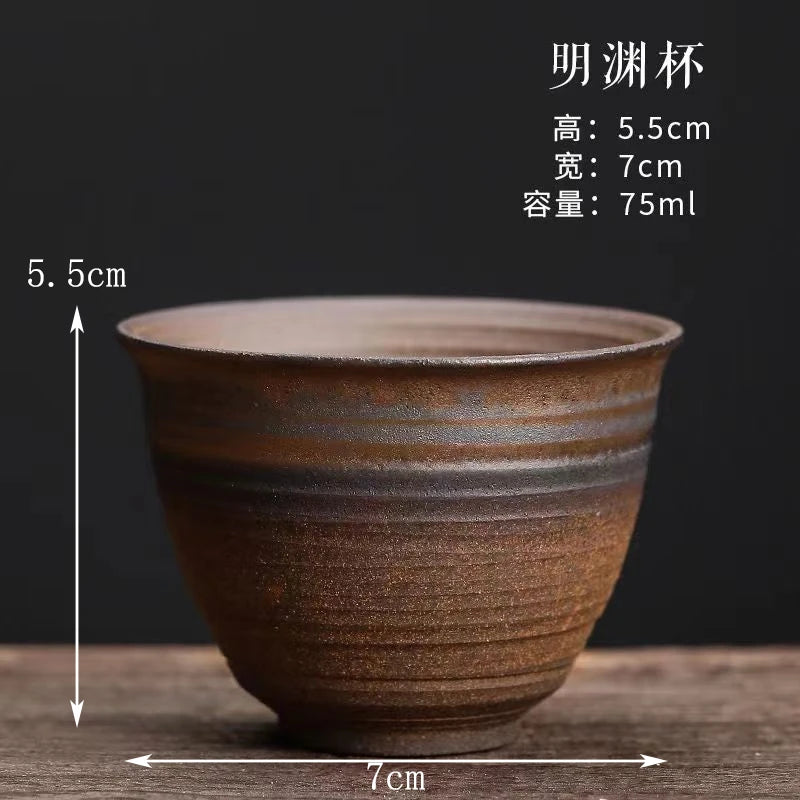 Stoneware Handmade Embossed Heart Sutra Zen Cup Gilding Iron Glaze Master Cup Single Ceramic Personal Cup Tea Cup Tea Bowl