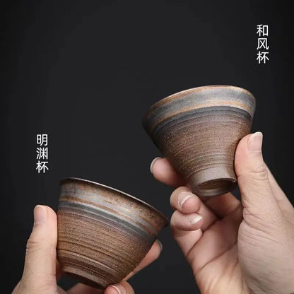 Stoneware Handmade Embossed Heart Sutra Zen Cup Gilding Iron Glaze Master Cup Single Ceramic Personal Cup Tea Cup Tea Bowl